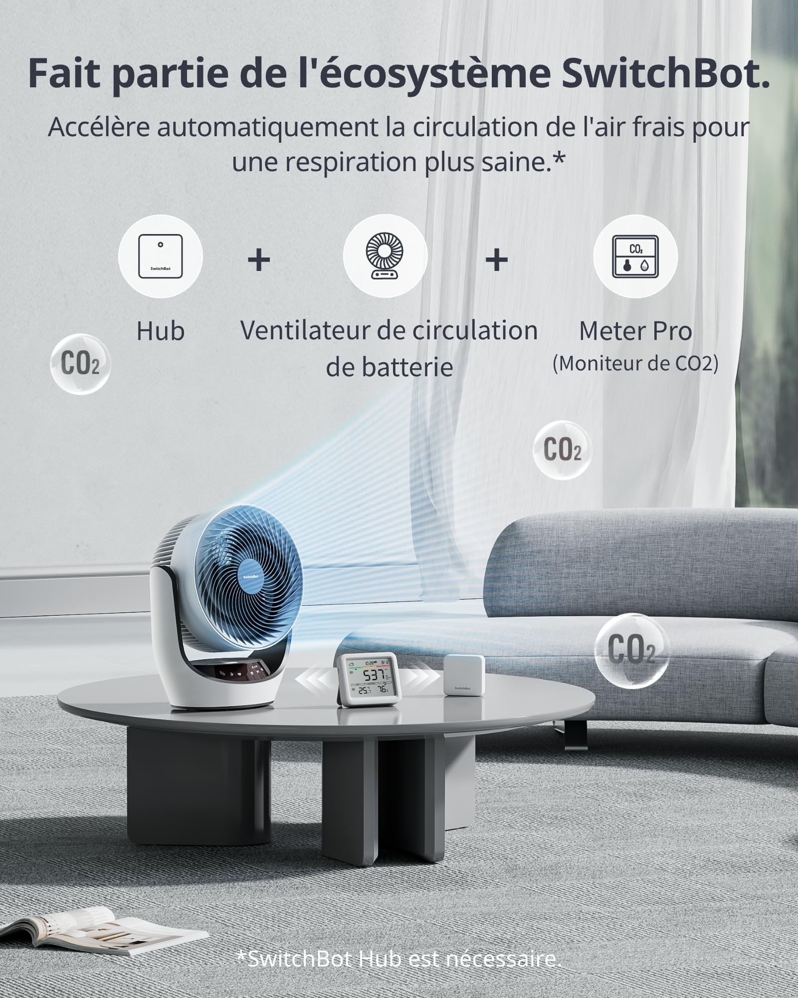 SwitchBot Détecteur de CO2, Station Meteo avec Alarme CO2, Thermomètre Connecté avec Application, Bluetooth Station Meteo Interieur Exterieur sans Fil, SwitchBot Hub Requis