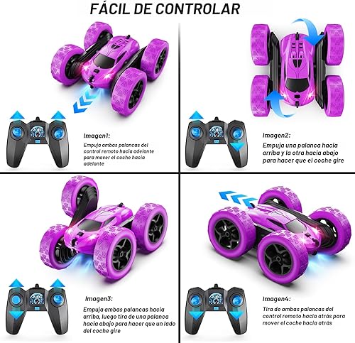 Miniatura 6 de Autos RC, coche de control remoto púrpura para niñas, RC de doble cara de 2.4 GHZ, automóvil de acrobacias de 360° giratorio, control remoto