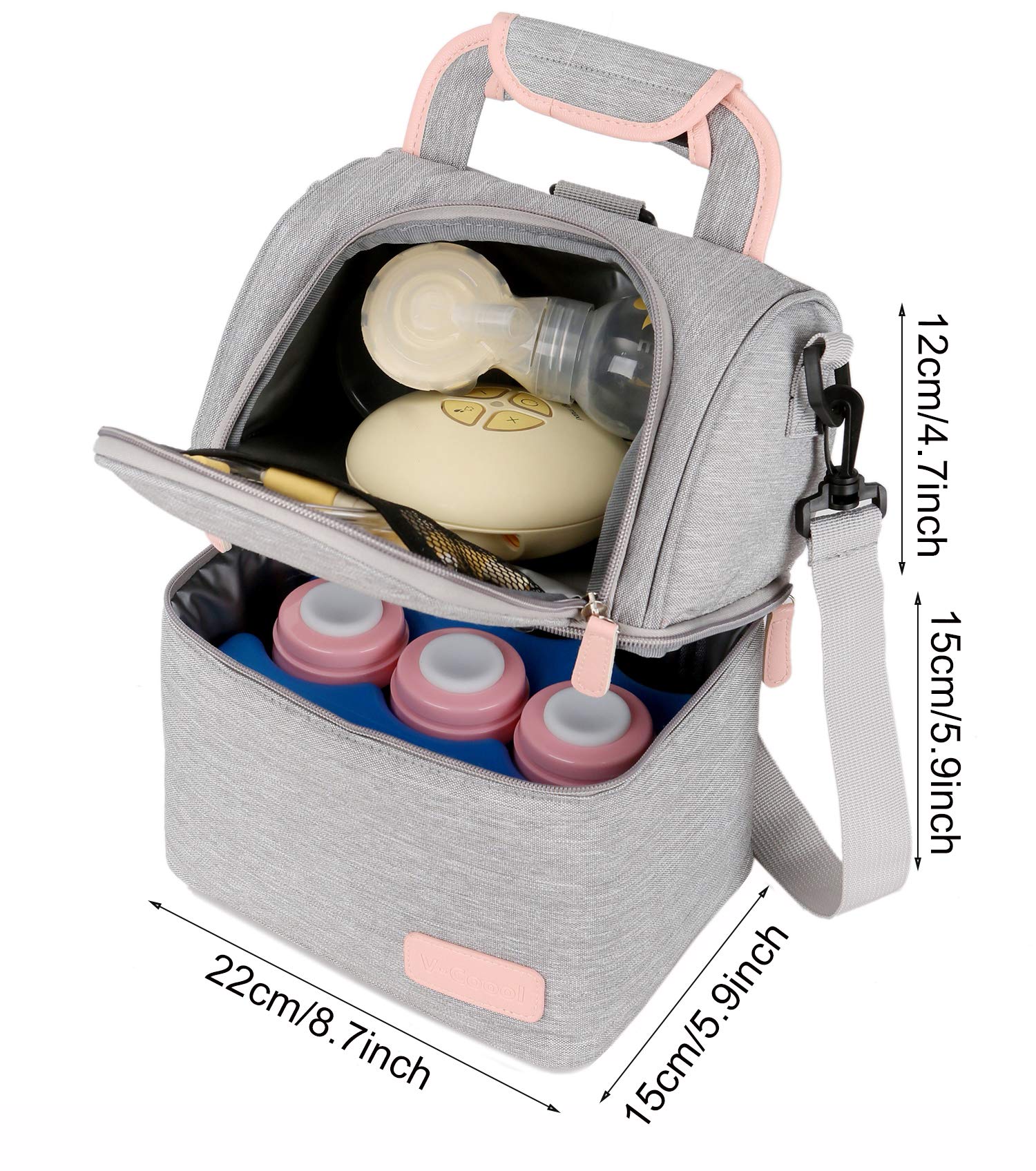 ThreeH Moedermelk Koeltas Borstkolf Tas Dubbele Lagen Verstelbare Schouder Tote Rugzak voor Moeder Outdoor Werken Picknick BD06 Grijs