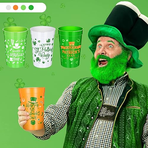 Miniatura 4 de Meanplan 36 tazas de plástico desechables para el Día de San Patricio, trébol para niños y adultos, suministros de decoración de fiesta (12 onzas)