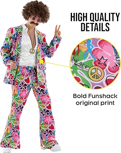 Miniatura 3 de fun shack Groovy - Disfraz hippie para hombre, traje retro de los años 60 para hombres, disfraces geniales para adultos, traje hippie vintage