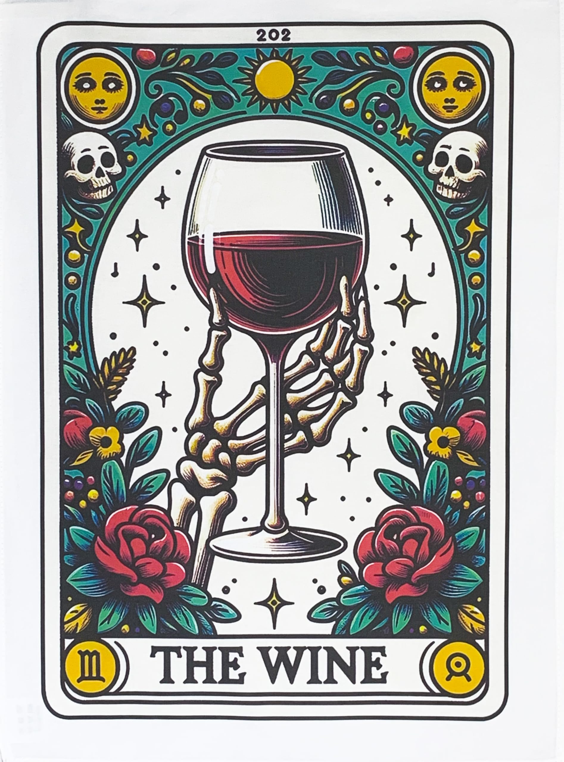 Half a Donkey The Wine Tarot Card Large Cotton Tea Towel