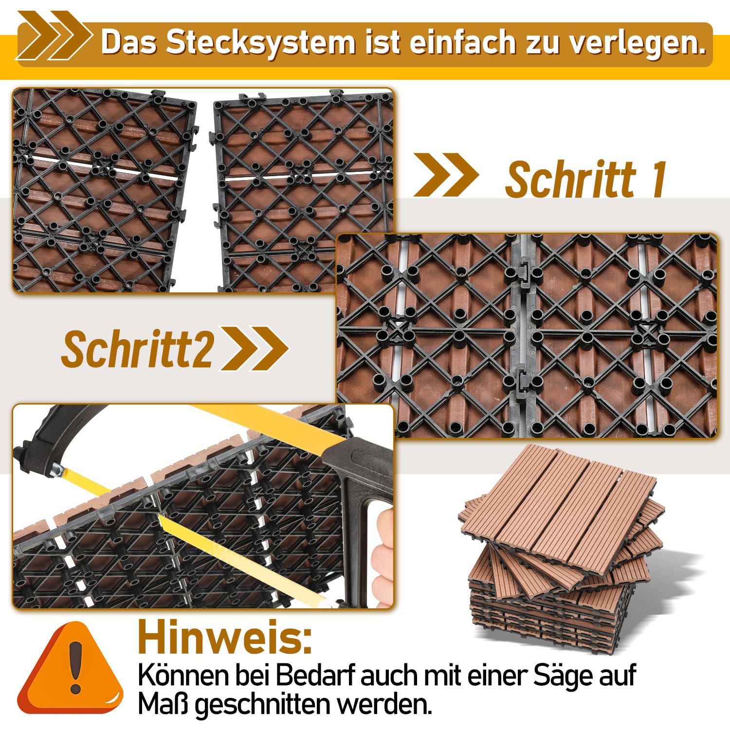 Gimisgu WPC - Piastrelle per terrazze, effetto legno, per balconi, terrazze, piastrelle a clic, in plastica, con drenaggio, per balcone e giardino, set da 55 pezzi, per 5 m², colore: marrone