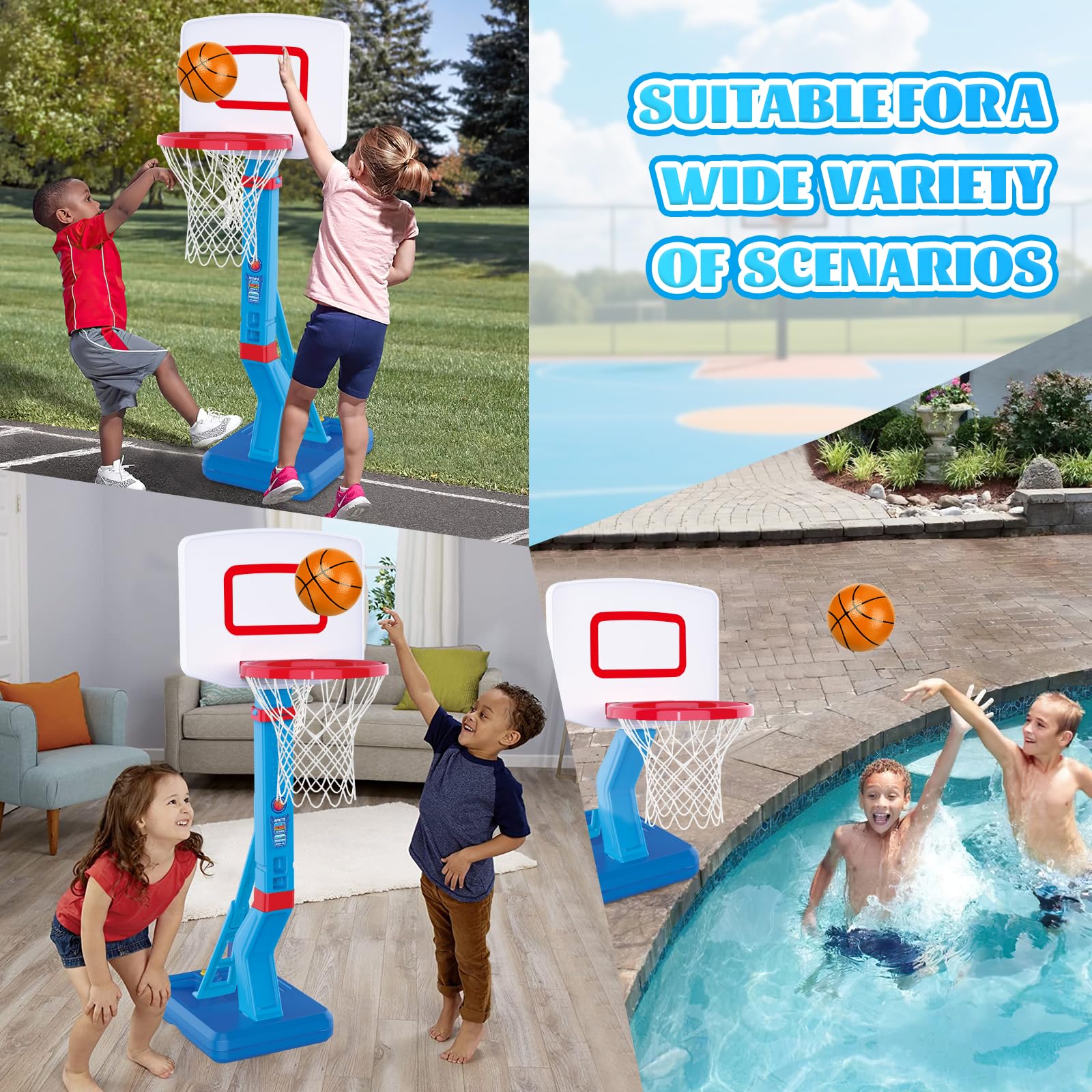 Canestro Basket Bambini, Altezza Regolabile 70-138CM | Per Bambini dai 3 agli 8 Anni, Facile da Montare, Mini Canestro da Basket per Canestri da Basket Bambino Indoor E Outdoor
