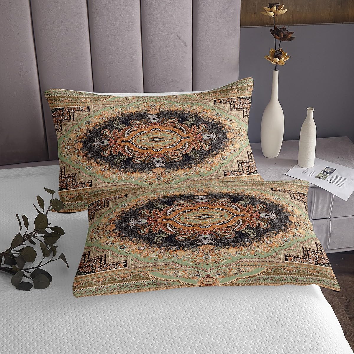 Erosebridal Boho Tribal Quilt Queen, Retro Exotic Bedspread, Vintage Lattice Bohemian Coverlet, Yellow Black Antique Grid Damask Inspired Medallion Egyptian Quilted