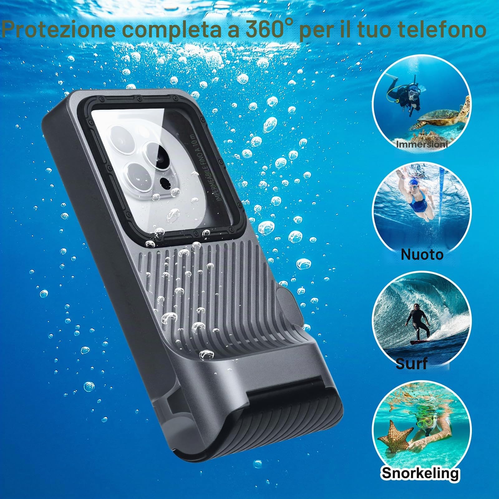 ZLiME Custodia Impermeabile 7,0 Pollici per Cellulare Subacquea per Nuoto - Compatibile con iPhone 16e 16 16 Pro 15 15 Pro 14 Pro Samsung S25 S24 S23 (Black Gray)