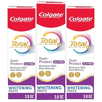 Colgate Total Active Prevention Gum Protect Whitening Toothpaste, 3 Pack, SLS Free Gingivitis Toothpaste for Bleeding Gums, Redness, Inflammation, Irritation, and Sensitivity, 3.0 oz