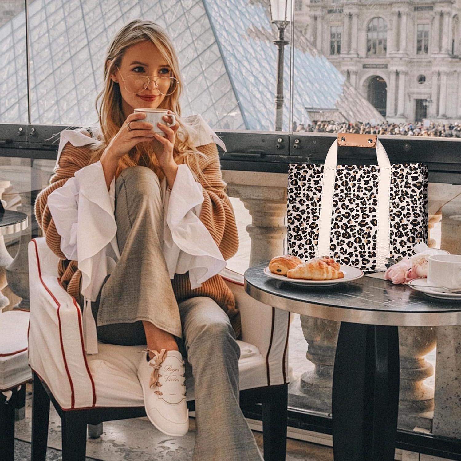 Canvas Tote Bag with Multi Pocket Crossbody Bag for Women Tote Bag with Adjustable Shoulder Strap Handbag (No zipper) - Image 6