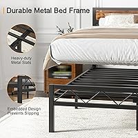 Vista 6 de VECELO Twin Size Bed Frame with Headboard, Heavy-Duty Platform Bedframe with Metal Slats Support, No Box Spring Needed, Easy Assembly, Black & Brown