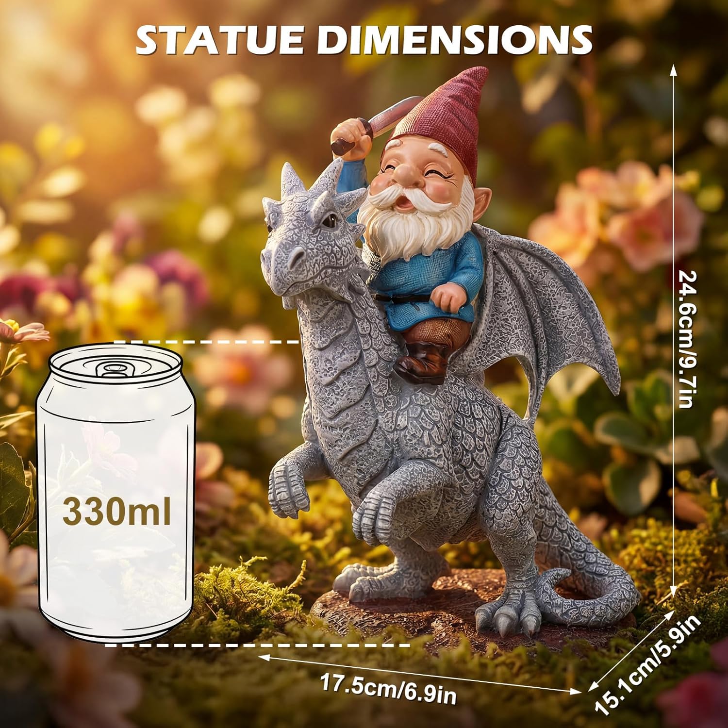 EXYGLO Gnome Garden Decor Statue, 9.7" Gnome Riding Dragon Outdoor Funny Decoration for Lawn, Patio, Yard, and Unique Housewarming, Birthday Ornament Gift for Boys, Friend, Family