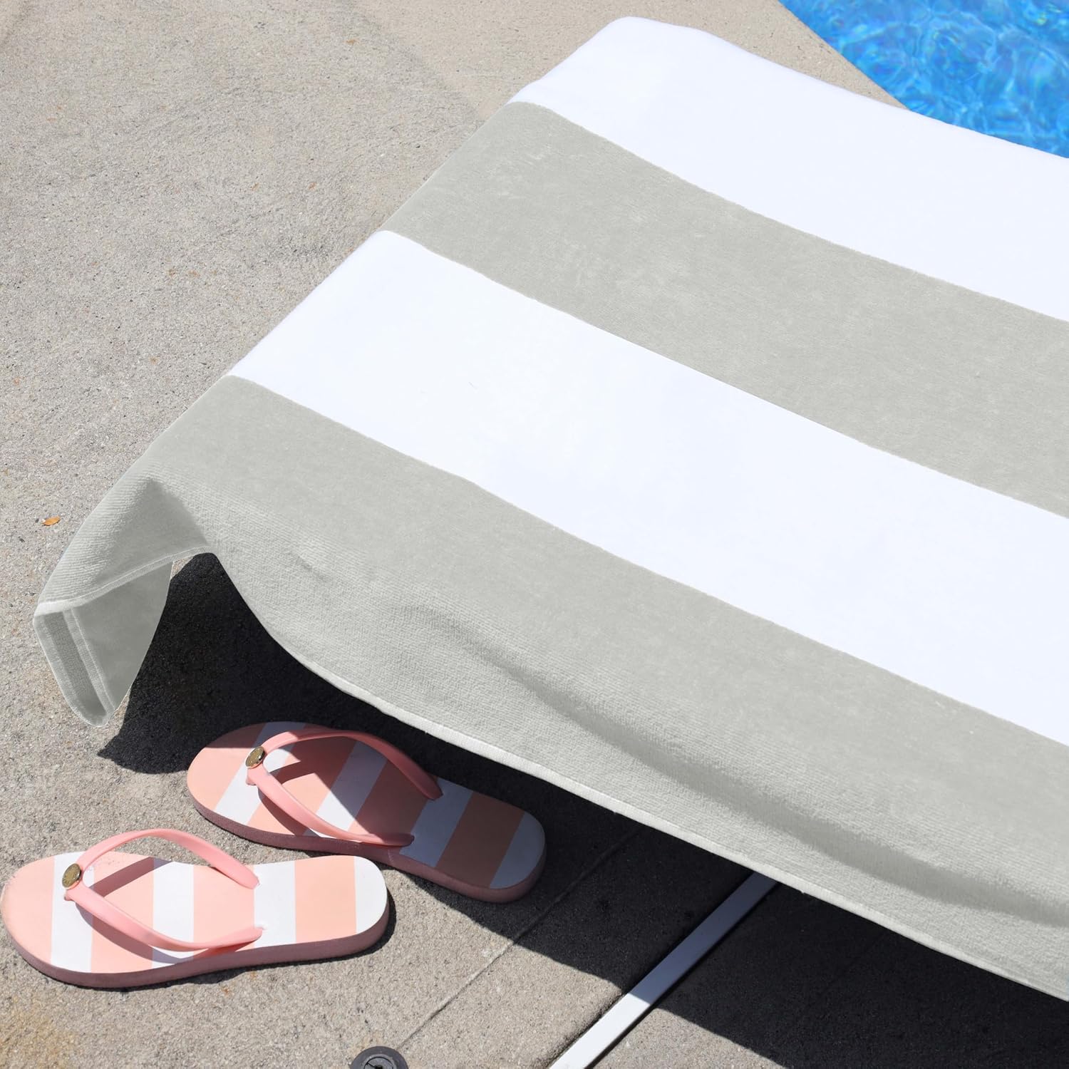 BLUENILEMILLS Striped Lounge Chair Cover, Cotton Chair Towel, Standard Size, Chaise Lounge Covers, Outdoor Furniture Protector, Patio, Pool, Beach Essentials, Set of 2, 32" x 102", Light Grey