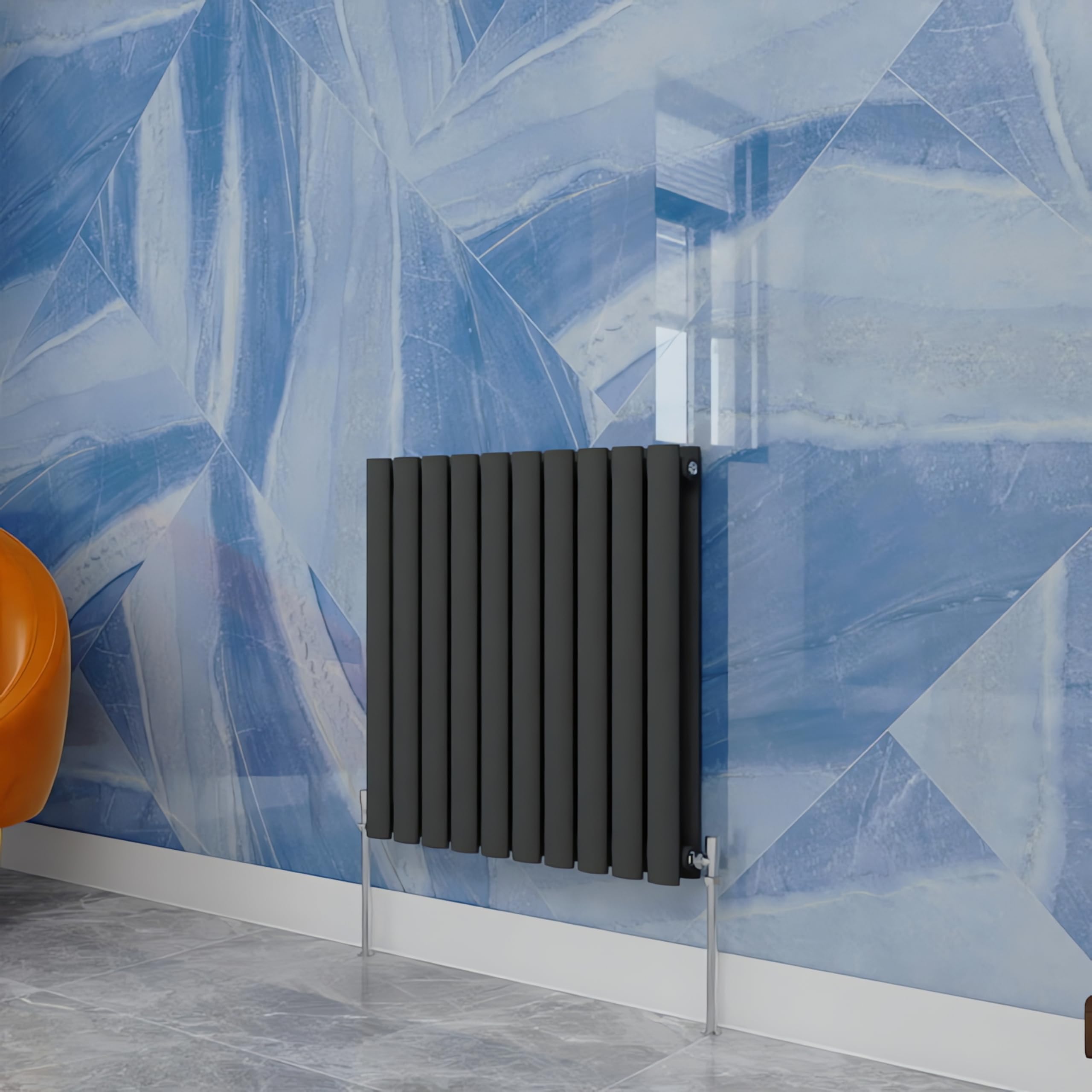 Central Heating Radiator,600x590mm Anthracite Oval Column Double Panel for Bathroom/Hall/Kitchen Energy-efficient and Modern Design.