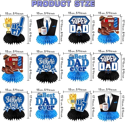 Miniatura 5 de Decoraciones para el Día del Padre, centro de mesa de nido de abeja, 8 piezas de decoración de mesa del día del padre, 8 piezas 3D de doble cara