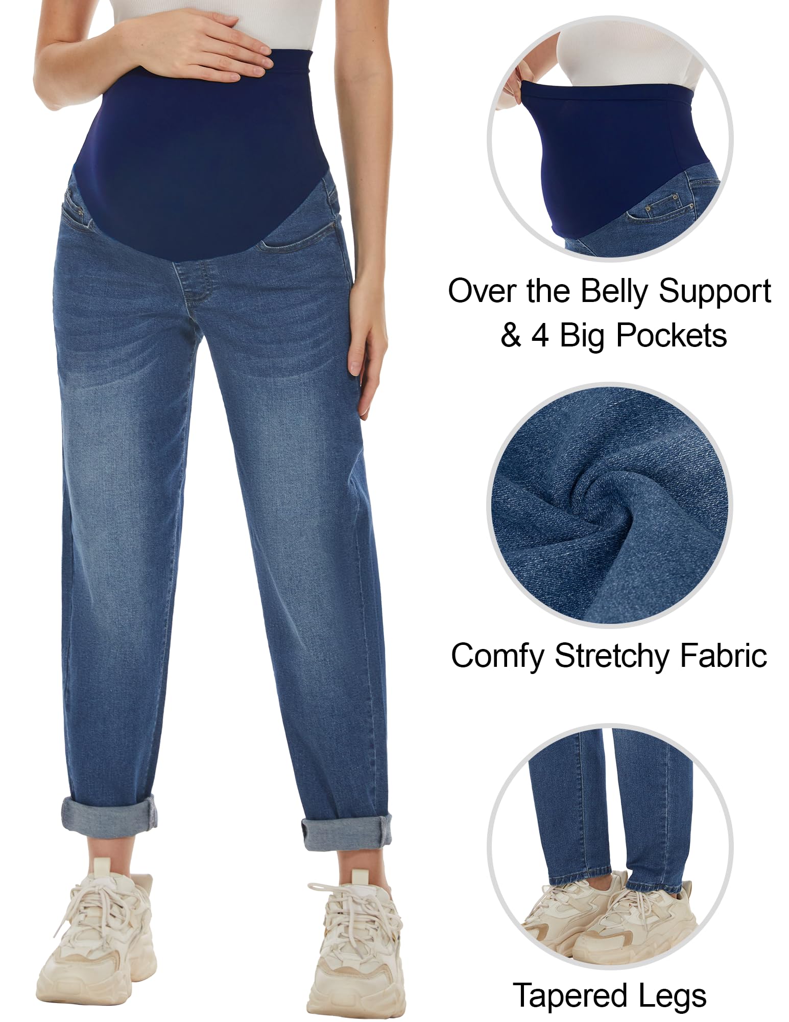 AVOG Pantalones de mezclilla elásticos de cintura alta para embarazo, con 4 bolsillos