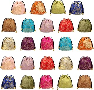 kilofly 24 pc Chinese Silk Brocade Drawstring Jewelry Bag Gift Pouch Value Set