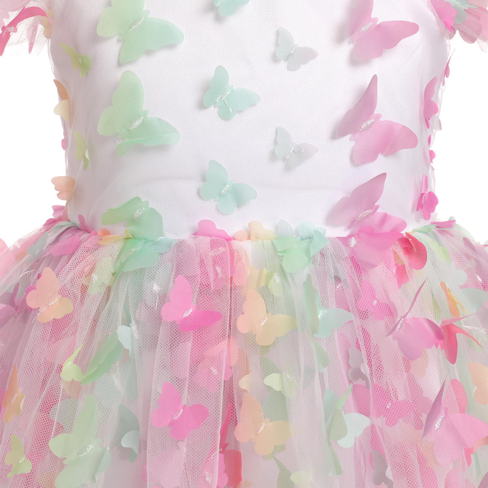 Ragazze Arcobaleno Compleanno Abito A-Line Manica Flutter Alto Basso Tulle Tutu Ruffle Vestito Bambino Fiore Damigella d'onore Abito da festa