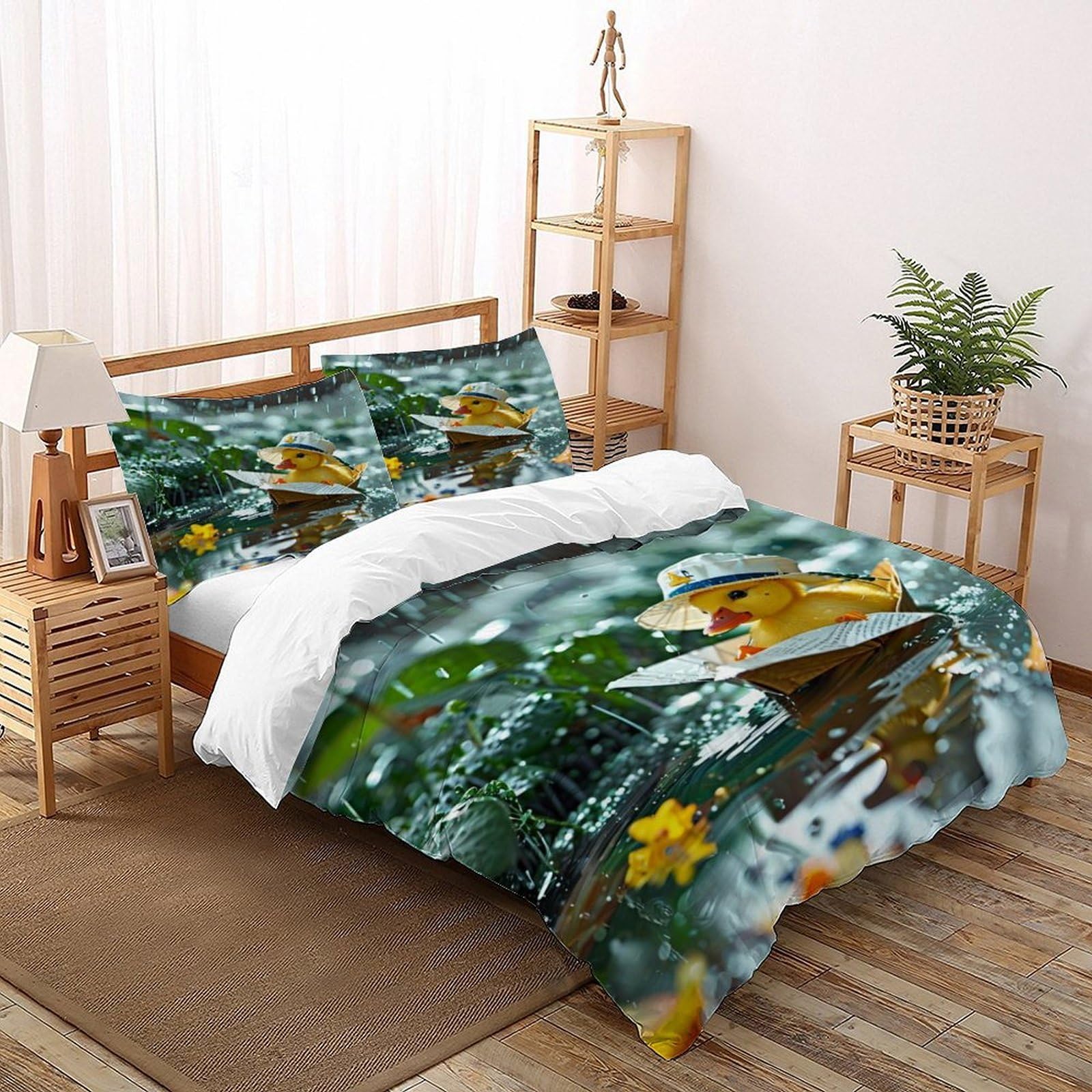 Parure de lit animal canard bateau en papier 260x220cm avec housse de couette adulte