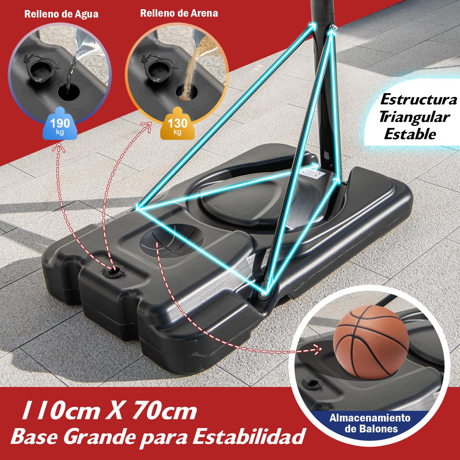 COSTWAY Canasta de Baloncesto Adultos, Altura Ajustable de 9 Niveles, 230-305cm, Aro Baloncesto Exterior con Ruedas, Canasta de Baloncesto Interior Exterior