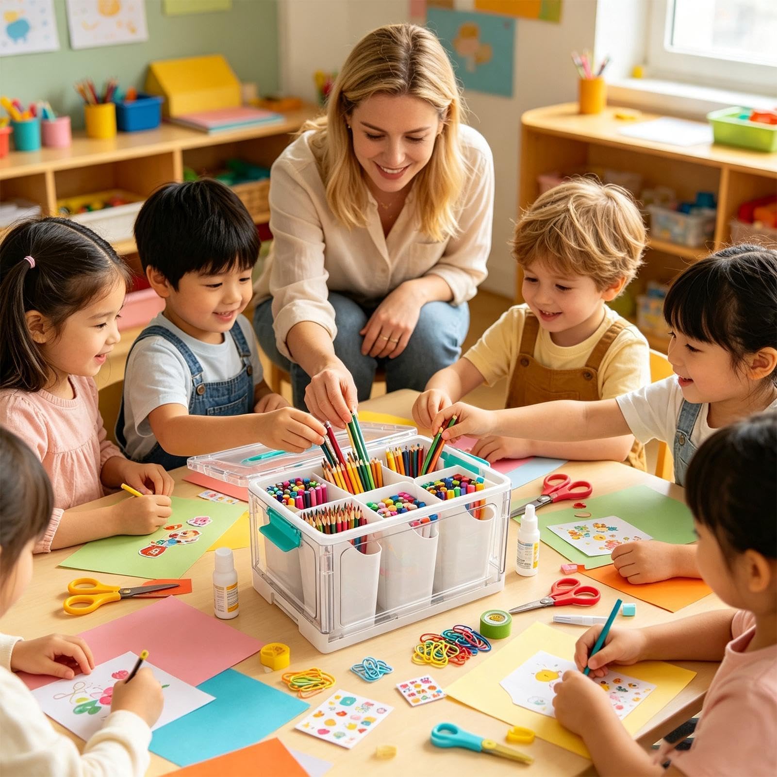 Organizer Fai Da Te Contenitore per Materiale Artistico 23 L con Vassoi e | Organizer e Contenitori d'Arte Per Camera Da , Casa, Scuola, Ufficio, Armadio, Cucina E Bagno