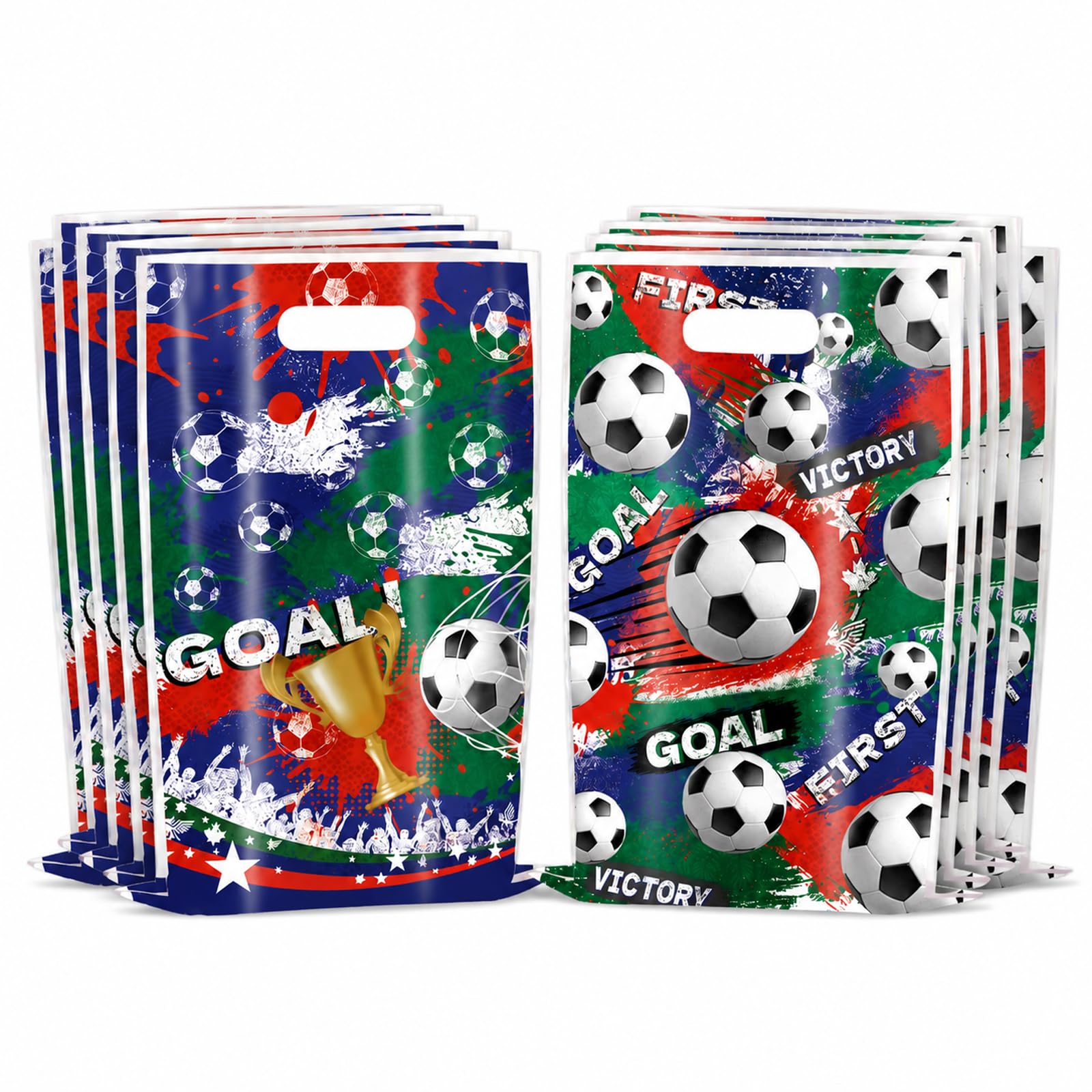 Bolosa 30 Pack Football Party Bags, PVC Football Gift Bags with Handles, 25 x 17 cm Soccer Party Favour Bags for Kids Birthday, Sweets, Treats, School Events, Football Club & Match Day