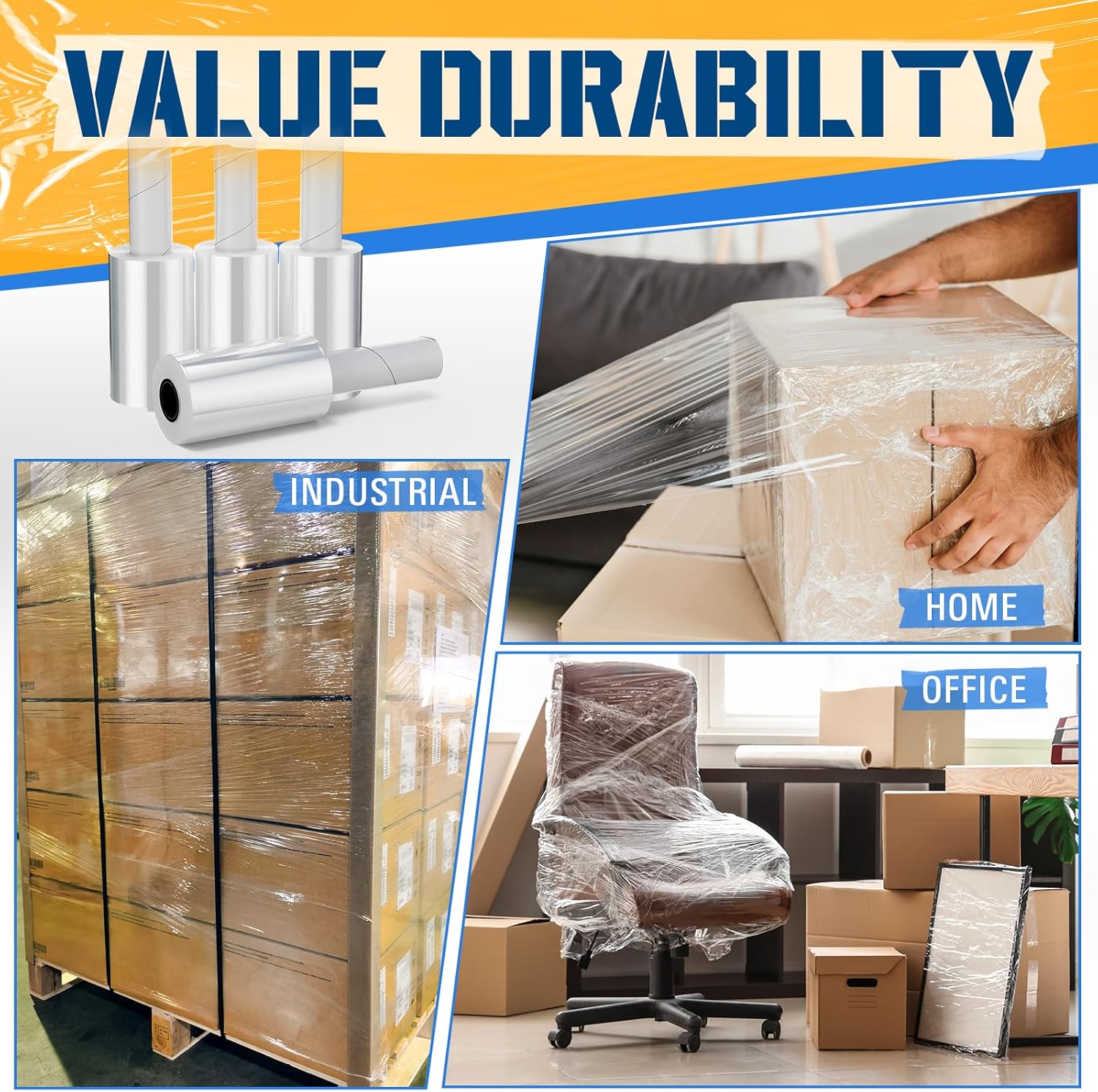 Frienda 12 Pcs 5 Inch Plastic Stretch Wrap Film Roll 500ft Clear Mini Moving Plastic Wrap Roll with Handle 80 Gauge Shrink Wraps Industrial Strength Shrink Film for Moving, Packing, Self Adhering