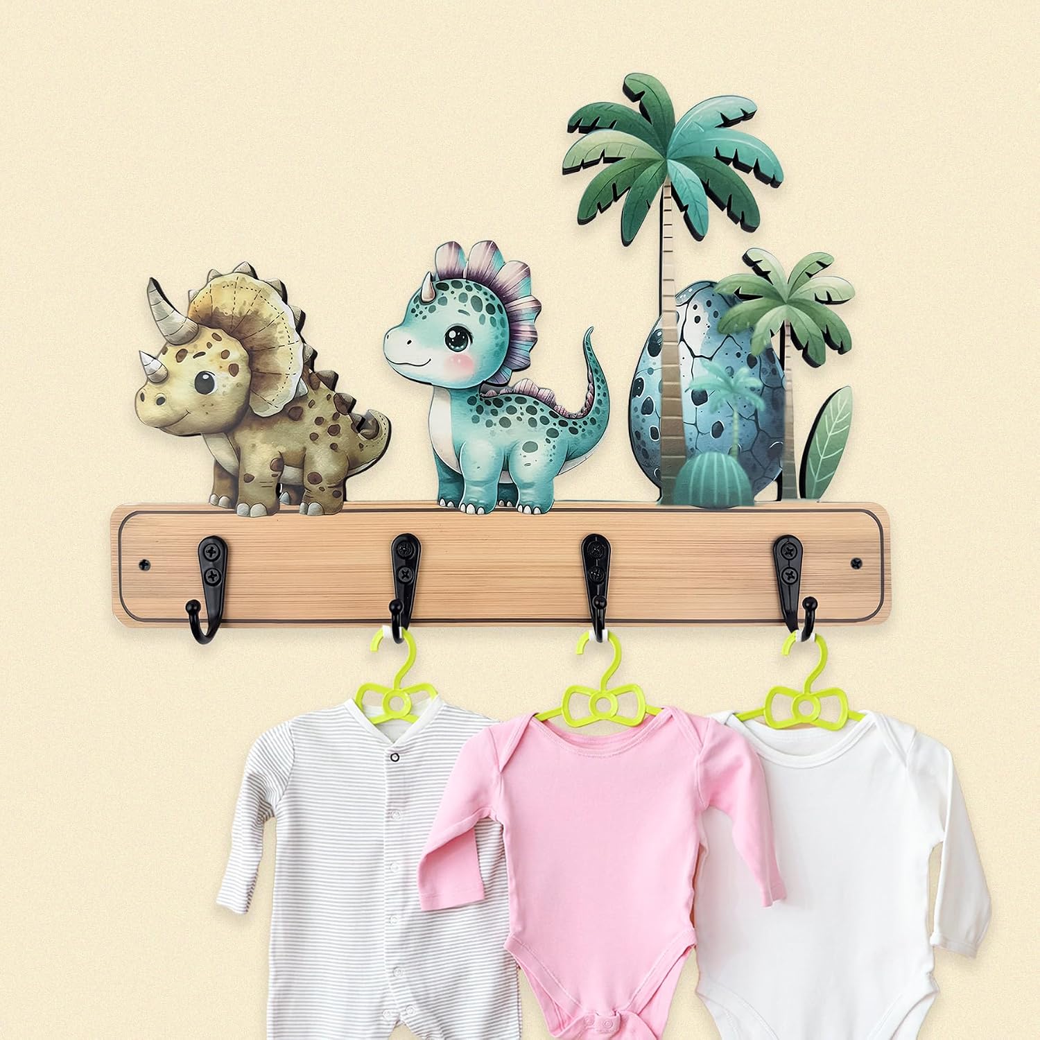 Wooden Kids Dinosaur Animal Coat Rack Wall Mount Cute Wall Hooks Decorative for Hanging Hat Towel Robe Bag image 5