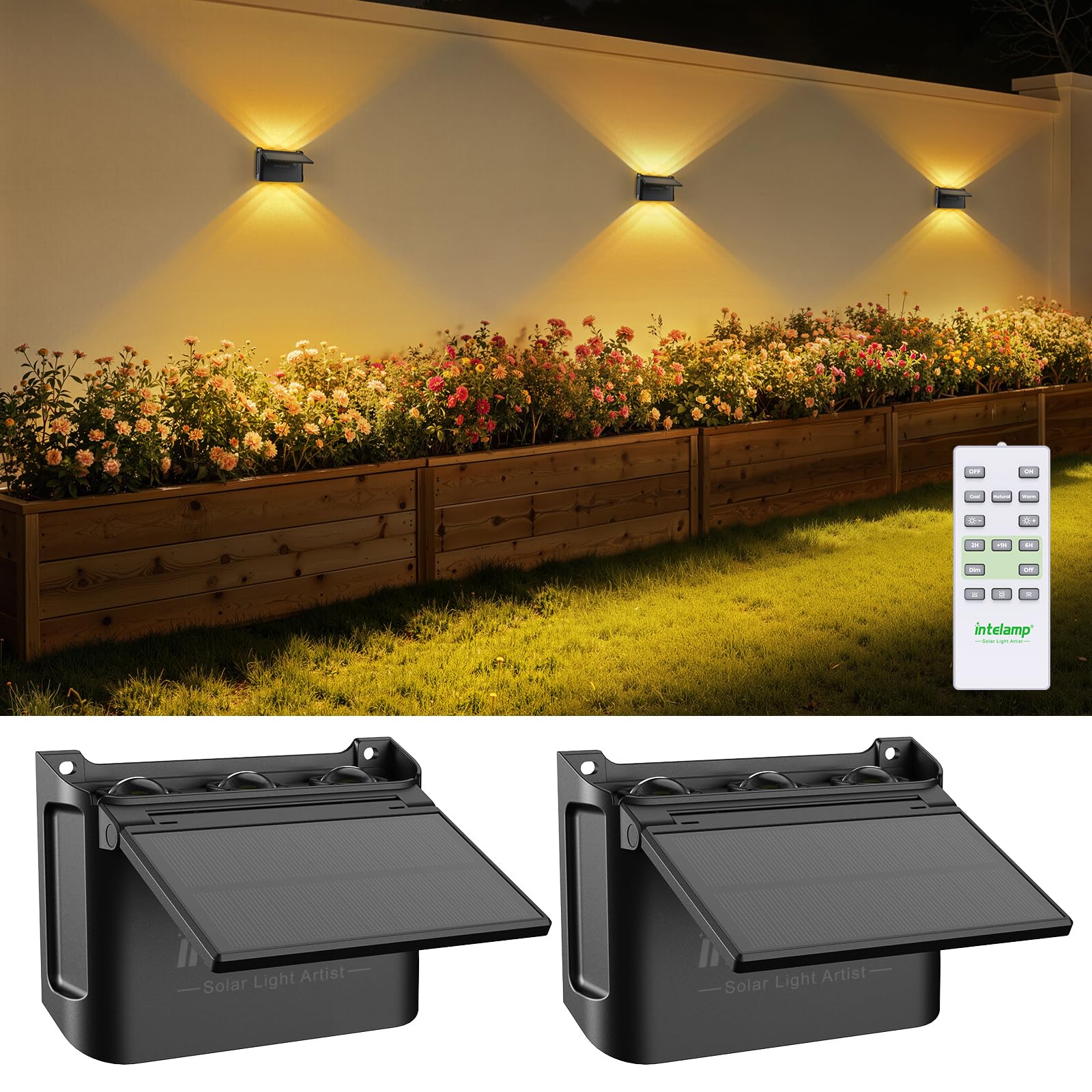 intelamp Aplique Solar Exterior, 2 Uds, Luz Arriba y Abajo, 3 Tonos de Luz