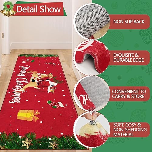 Miniatura 4 de Homcomoda Alfombras de camino de Navidad de Papá Noel para pasillo, 2 x 6, antideslizantes, color rojo, alfombras de pasillo de cocina, alfombras