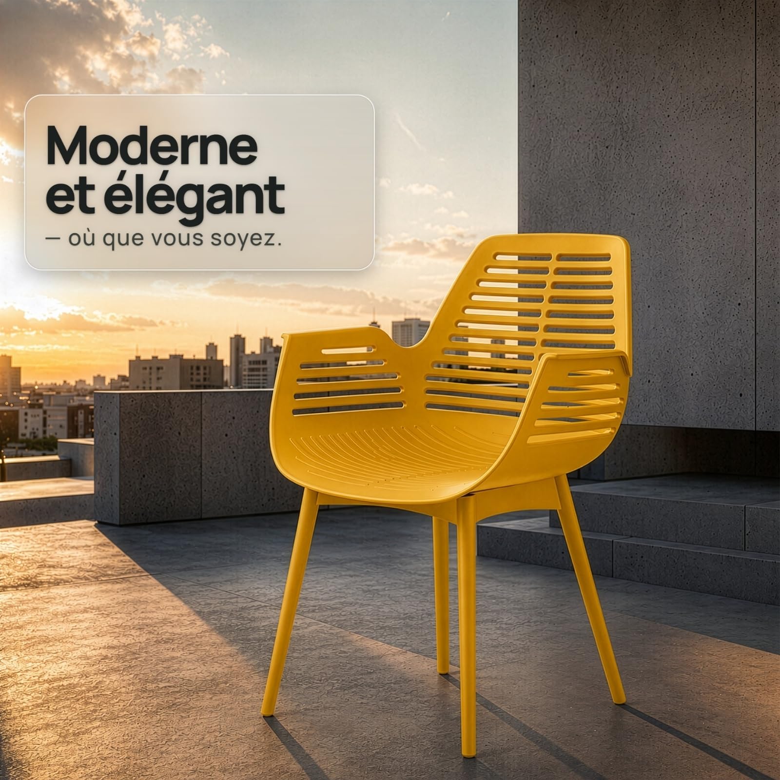 casa pura Chaise de Jardin Mayfield Jaune 1 pièce, Fauteuil Design avec Accoudoirs, Résine Polypropylène, Résistant aux Intempéries, pour Terrasse, Balcon, Patio et Intérieur, Charge jusqu'à 150 kg