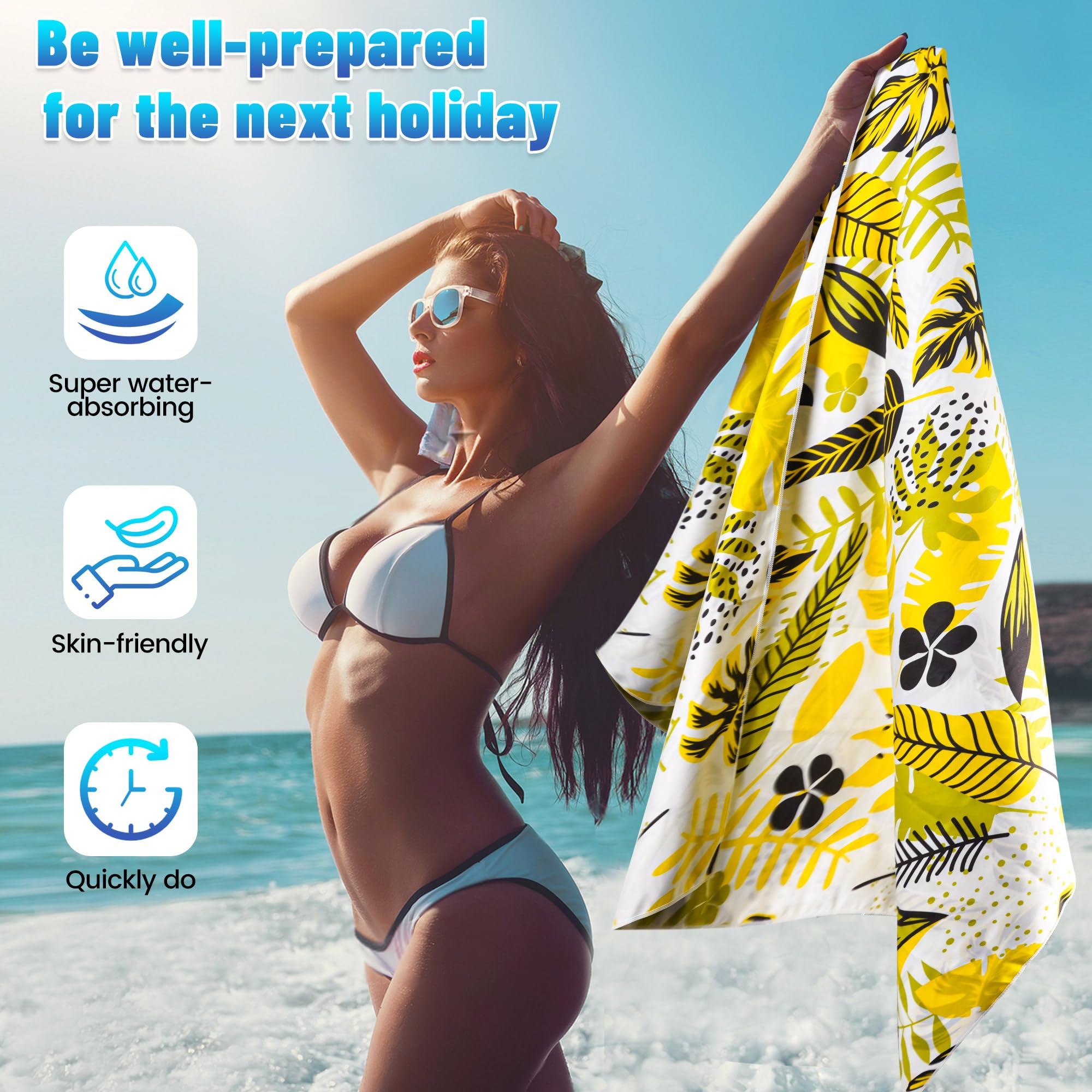 Telo Mare xxl 90×180 cm, Asciugamano Grande In Microfibra Ad Asciugatura Rapida, Telo Bagno Senza Sabbia, Coperta Da Spiaggia Donna (giallo)