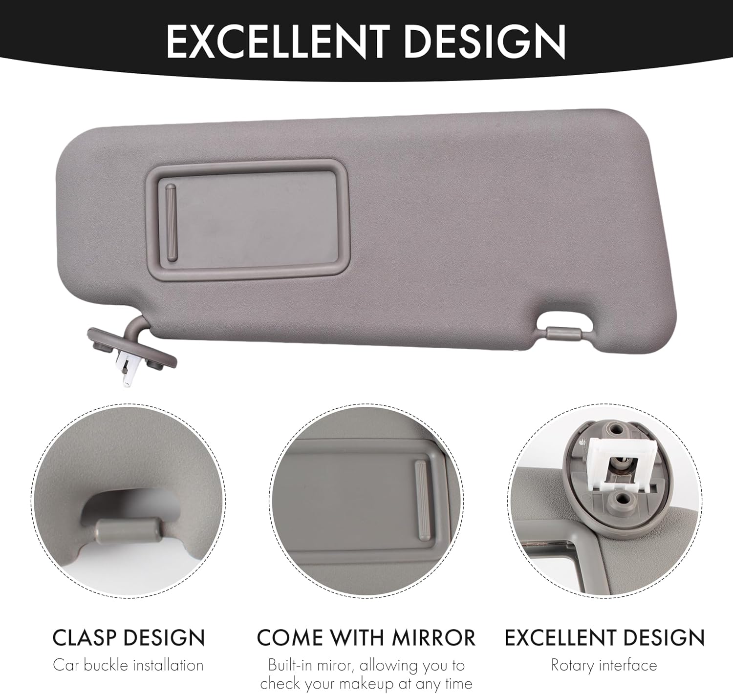 Complete Set Left & Right Side Sun Visors with Light for Toyota Highlander 2008-2013 (Driver & Passenger) - Replaces 74320-48500-B0 & 74320-0E050-B0 (Gray, Left & Right Side)