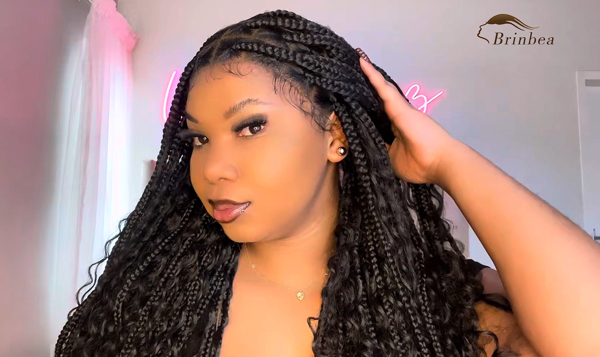 Long HD Lace Knotless Braided Wig with Baby Hair Synthetic Blended ZIHAN Women main image 4