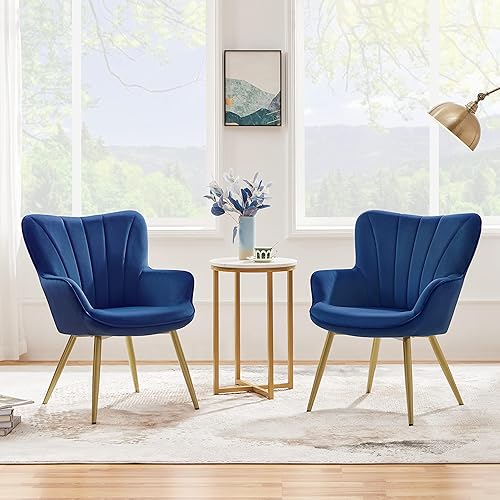 Miniatura 2 de Topeakmart Silla decorativa de terciopelo, silla de barril moderna y de mediados de siglo, silla de maquillaje con acolchado suave y respaldo alto