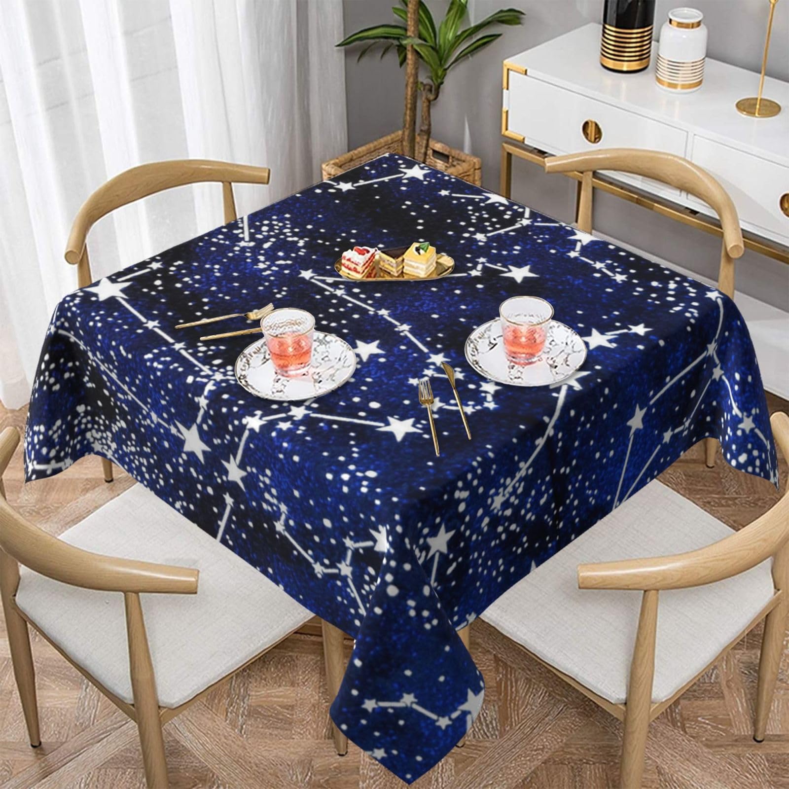 DCEHGEW Glow in The Dark Prints Square Tablecloth 137x137 CM, Waterproof Fabric Table Cloth for Dining Table, Farmhouse Table Cover for Kitchen Dining Tabletop Decoration