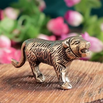 Handcrafted Brass Lion Idol 3 x 0.7 x 1.2 Inch 7.62 x 1.77 x 3.04 cm, 104 Gram Decorative Lion Statue for Home Decor, Office Desk, Pooja Room & Vastu Gift 1 Pc