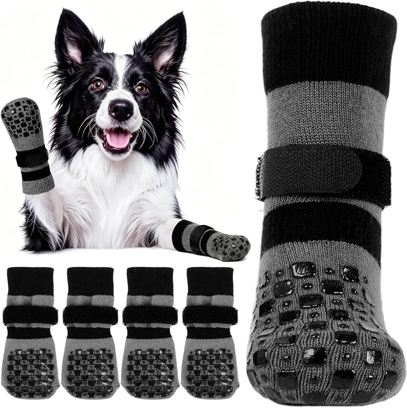 Protetor de Patas para Cães Kuoser com Solado Antiderrapante e Faixas Ajustáveis (XL, Grey)