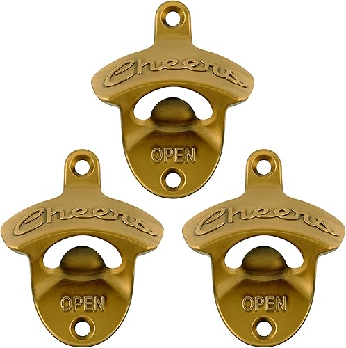 Miniatura 24 de Abridor de botellas Cheers montado en la pared de acero inoxidable para cerveza, montaje en poste dorado antiguo (paquete de 2) Cobre Antiguo,Plata
