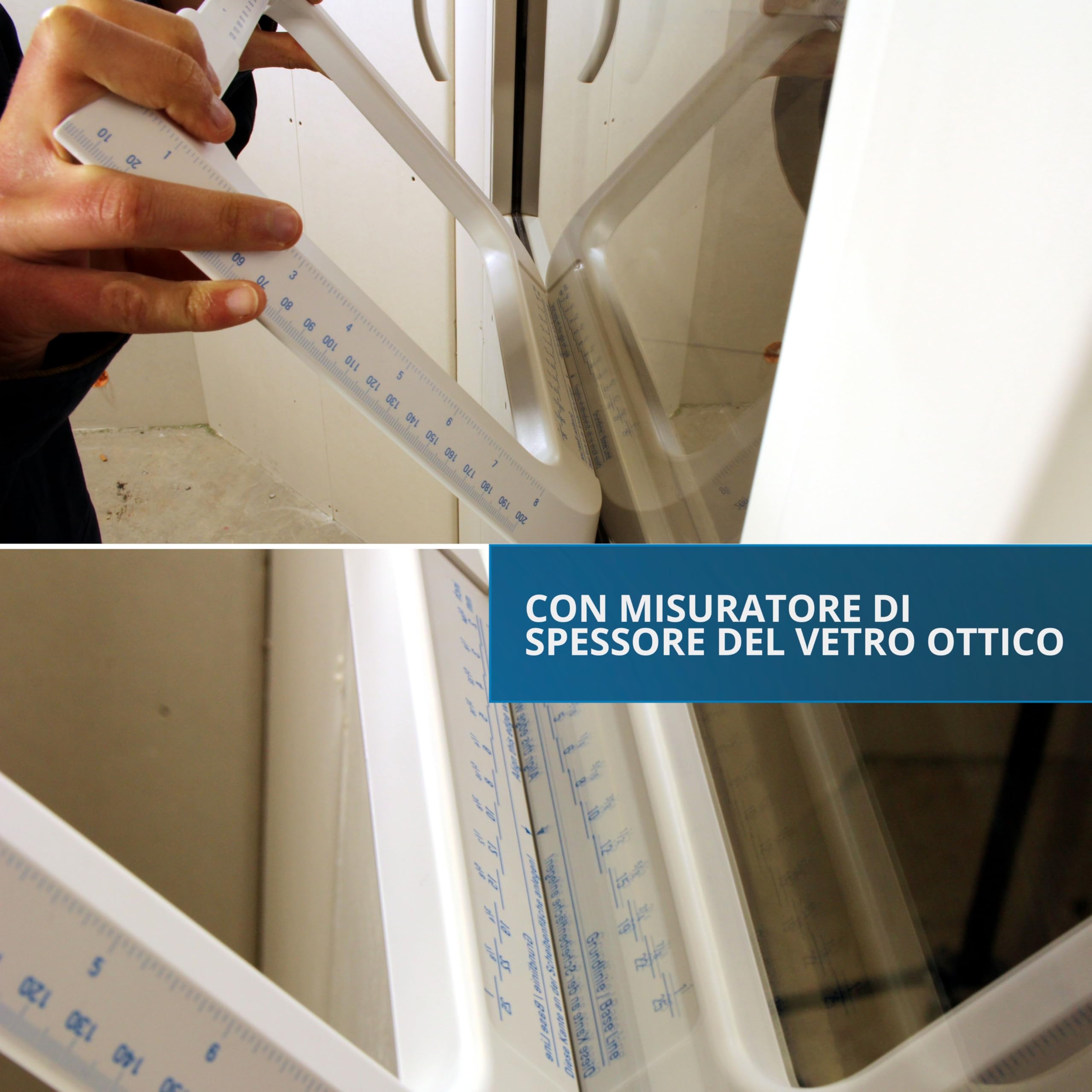 GlassCheck – Spessimetro per vetro e vetrocamera, misuratore di spessore 0–120 mm per vetrocamera