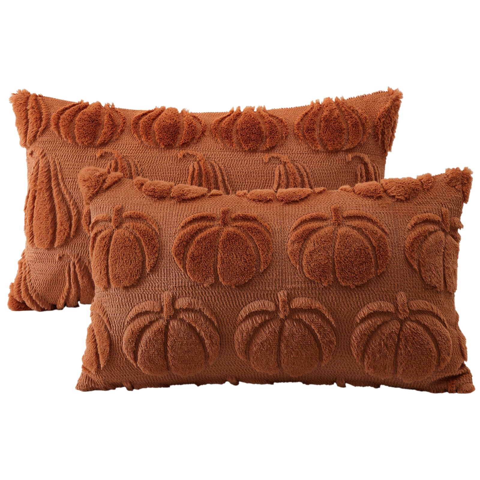 Artscope Fall Cushion Covers Set of 2 Two Types of Pumpkins Throw Pillow Covers for Sofa Couch Bed Living Room Soft Plush Short Wool Velvet Farmhouse Pillowcases for Halloween 30x50cm Rust - Image 9