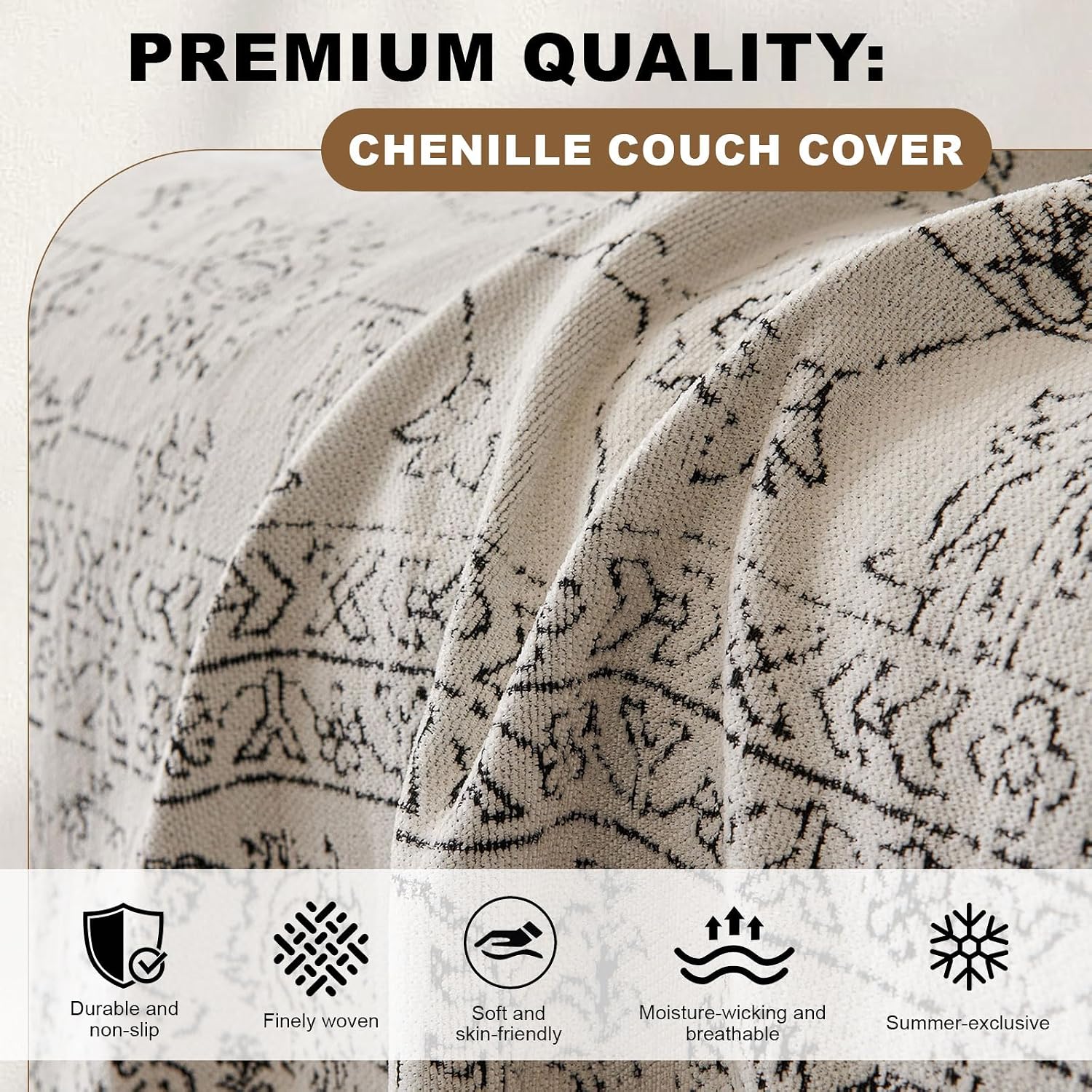 ROOMLIFE Couch Cover Boho Sofa Covers for 3 Cushion Couch Washable, Furniture Protector Sofa Couch Cover for Dogs, Soft Breathable Sofa Slipcover, Couch Throw Blankets with Tassels 71''X118''