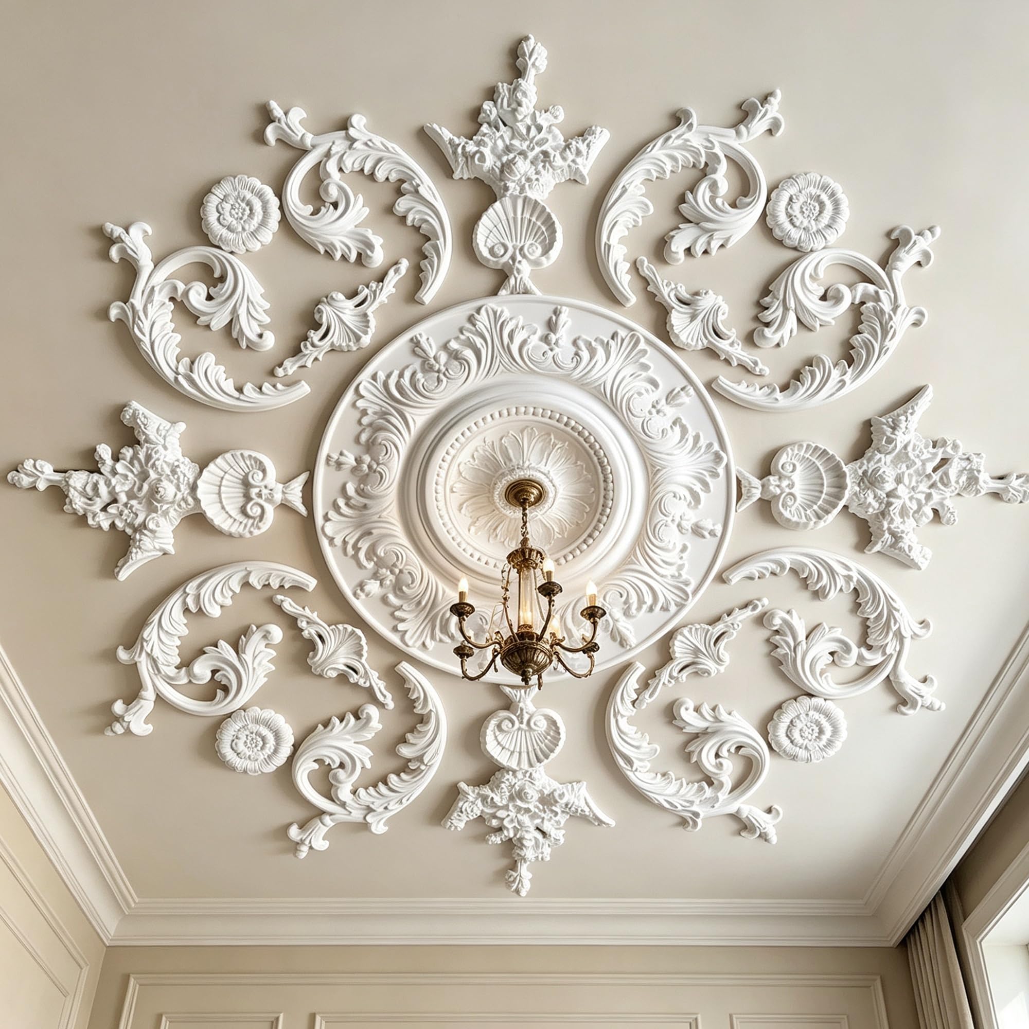 116cm Rosone Lampadario Soffitto Bianco Polistirolo Decorativo | Medaglione del Ventilatore Rotonda Moderno per Pareti Portalampada