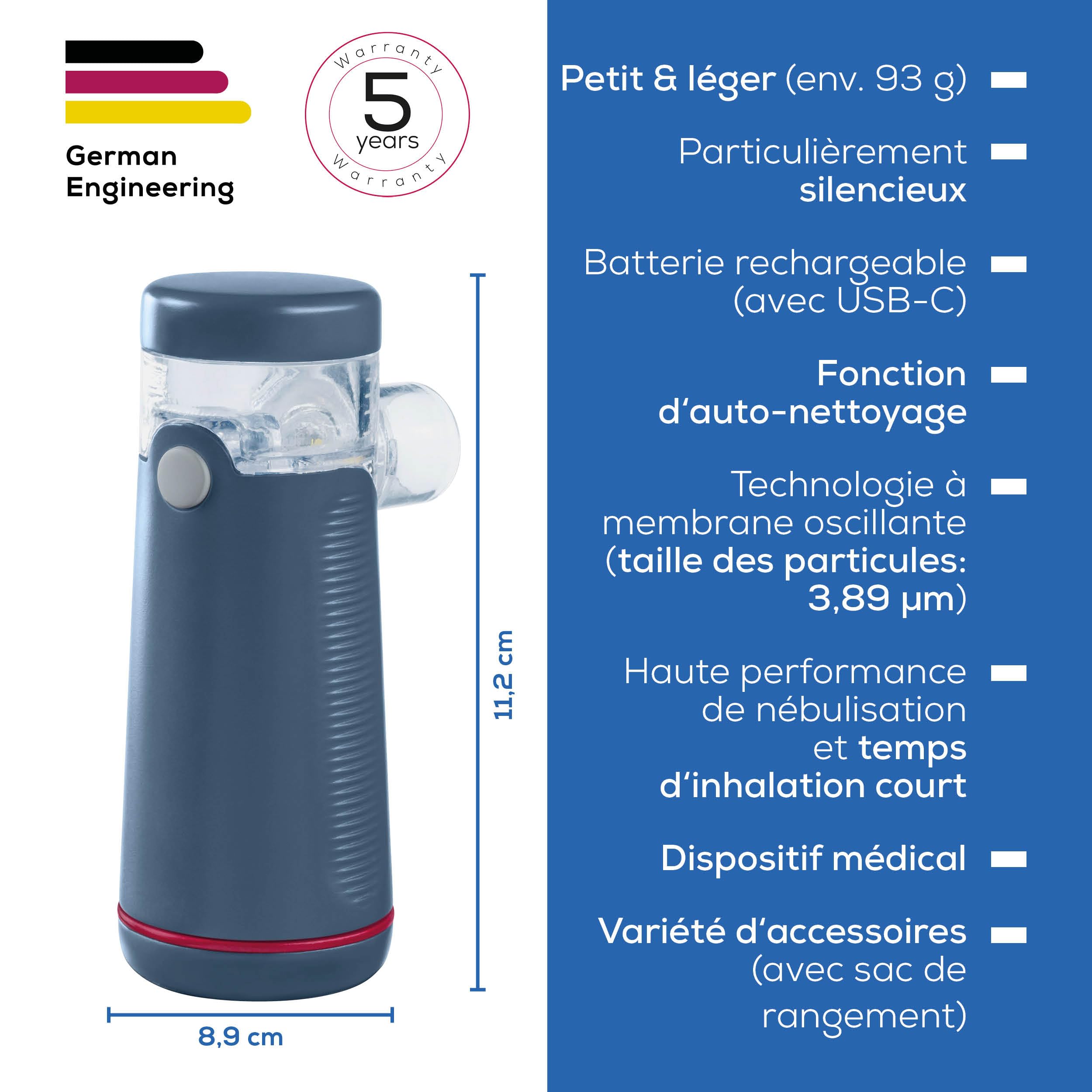 Beurer IH 49 inhalateur portable, pour enfants et adultes en cas de rhume, d’asthme et autres maladies respiratoires, batterie rechargeable, particulièrement silencieux, sac de rangement
