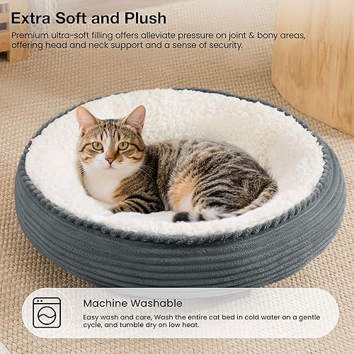 Miniatura 7 de Love's cabin Cama acolchada redonda en forma de dona para gatos y perros, cama para mascotas de 20 pulgadas para gatos o perros pequeños, parte