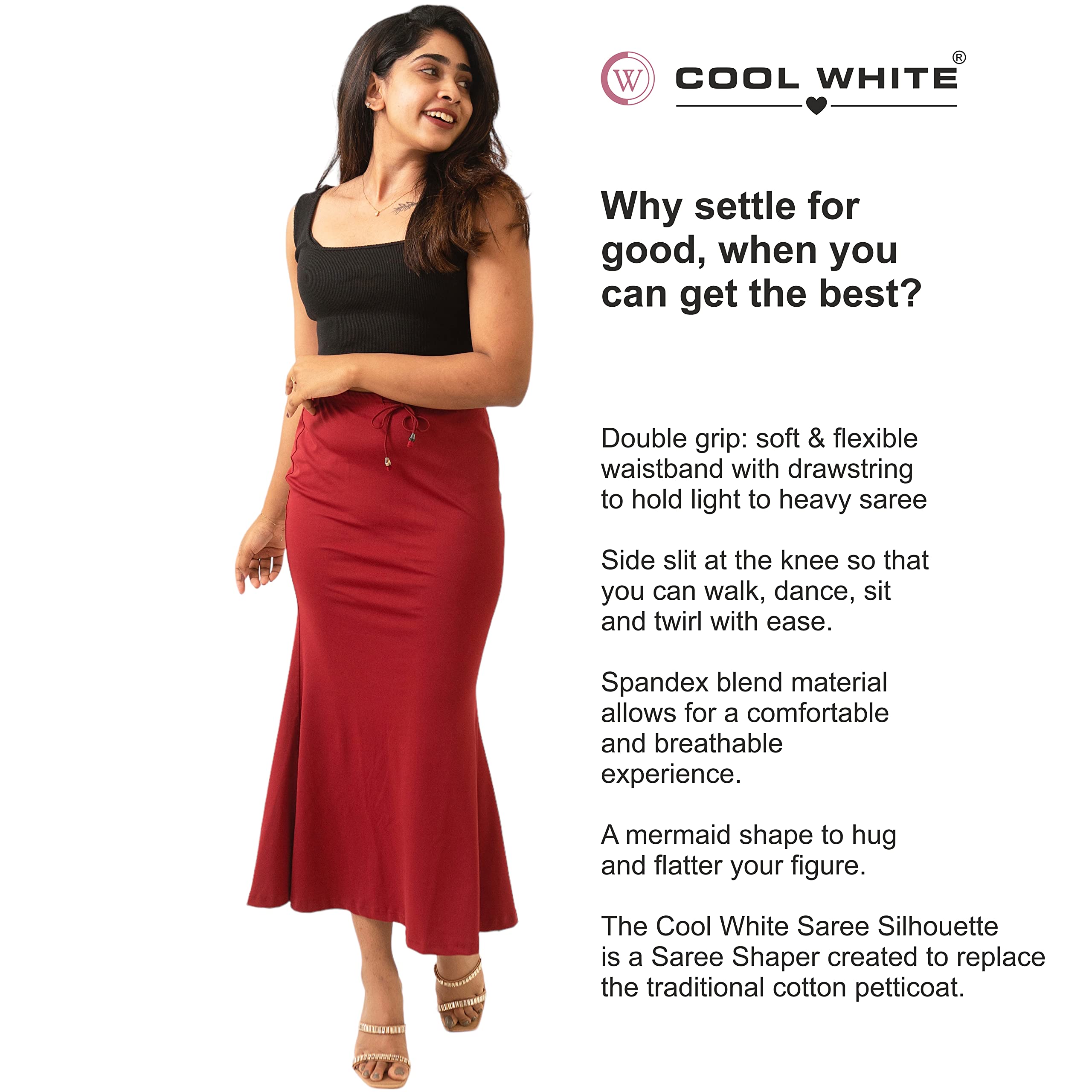 Cool White Saree Shapewear For Women With 1 Comfy Lace Shorts Combo, Shapewear Petticoat For Saree, Maroon 2