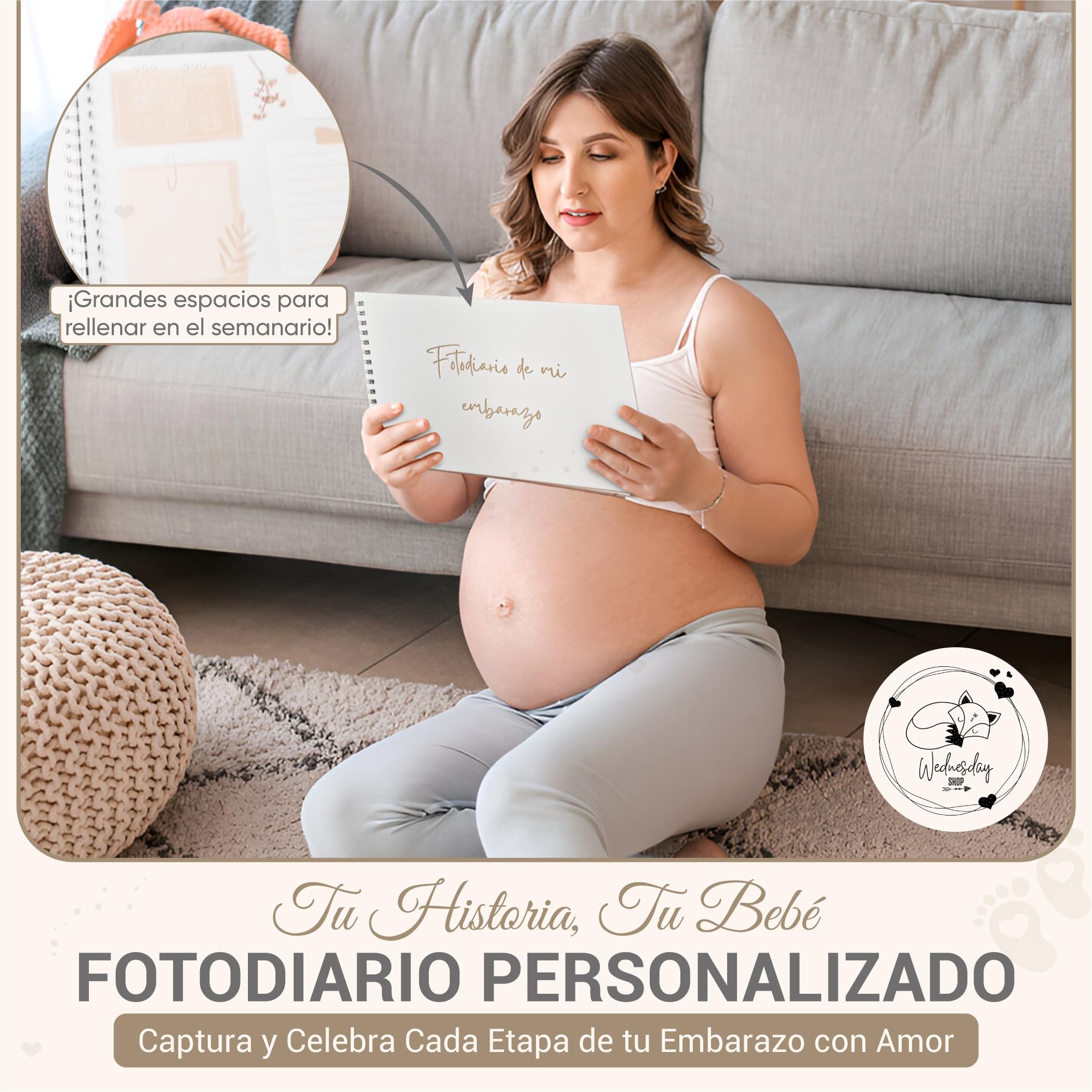Diario de Embarazo - Libro de Embarazo Futuras Mamas - Agenda Semanal - Recuerdos y Fotos de Embarazo - Regalo para Embarazada - Set Completo con Pegatinas y Tapa Dura