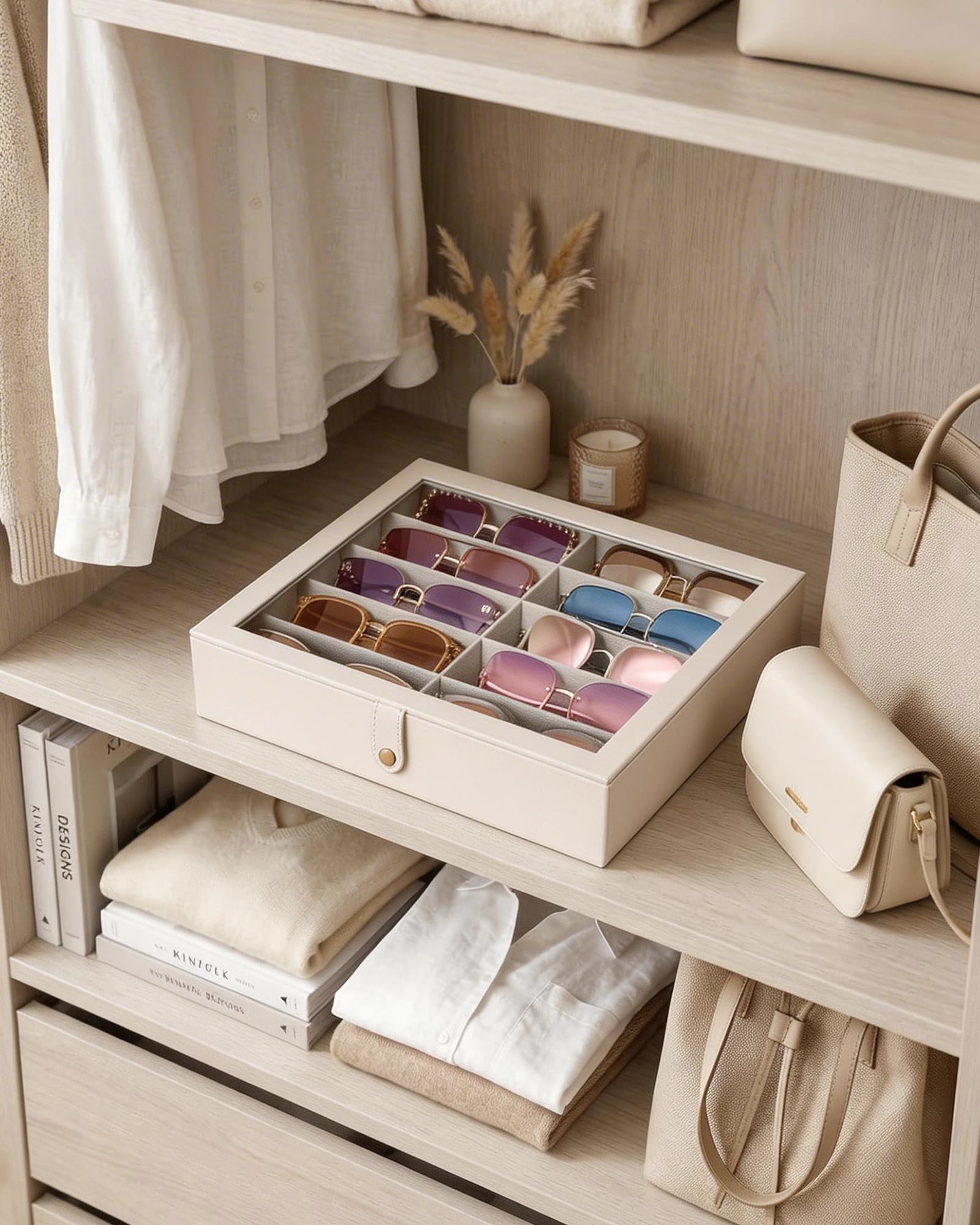 Lolalet Caja organizadora de gafas de sol de 10/20 ranuras, vitrina de gafas para múltiples pares de soportes de colección de gafas