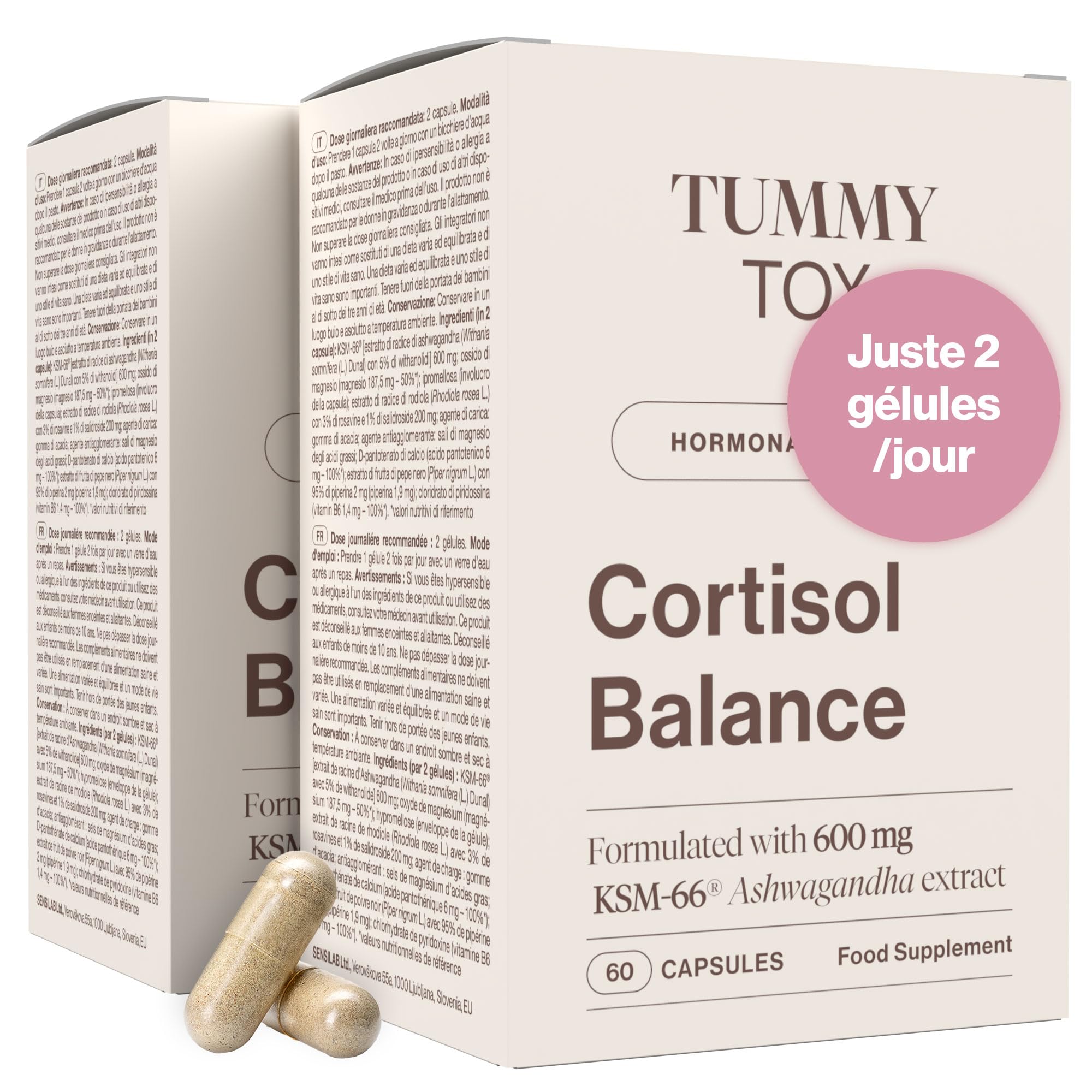 Tummy Tox Cortisol Balance - Ashwagandha et Rhodiola, 180 Gélules | KSM-66 600 mg, Vitamines B6 et B5, le Magnésium contribue à réduire la Fatigue
