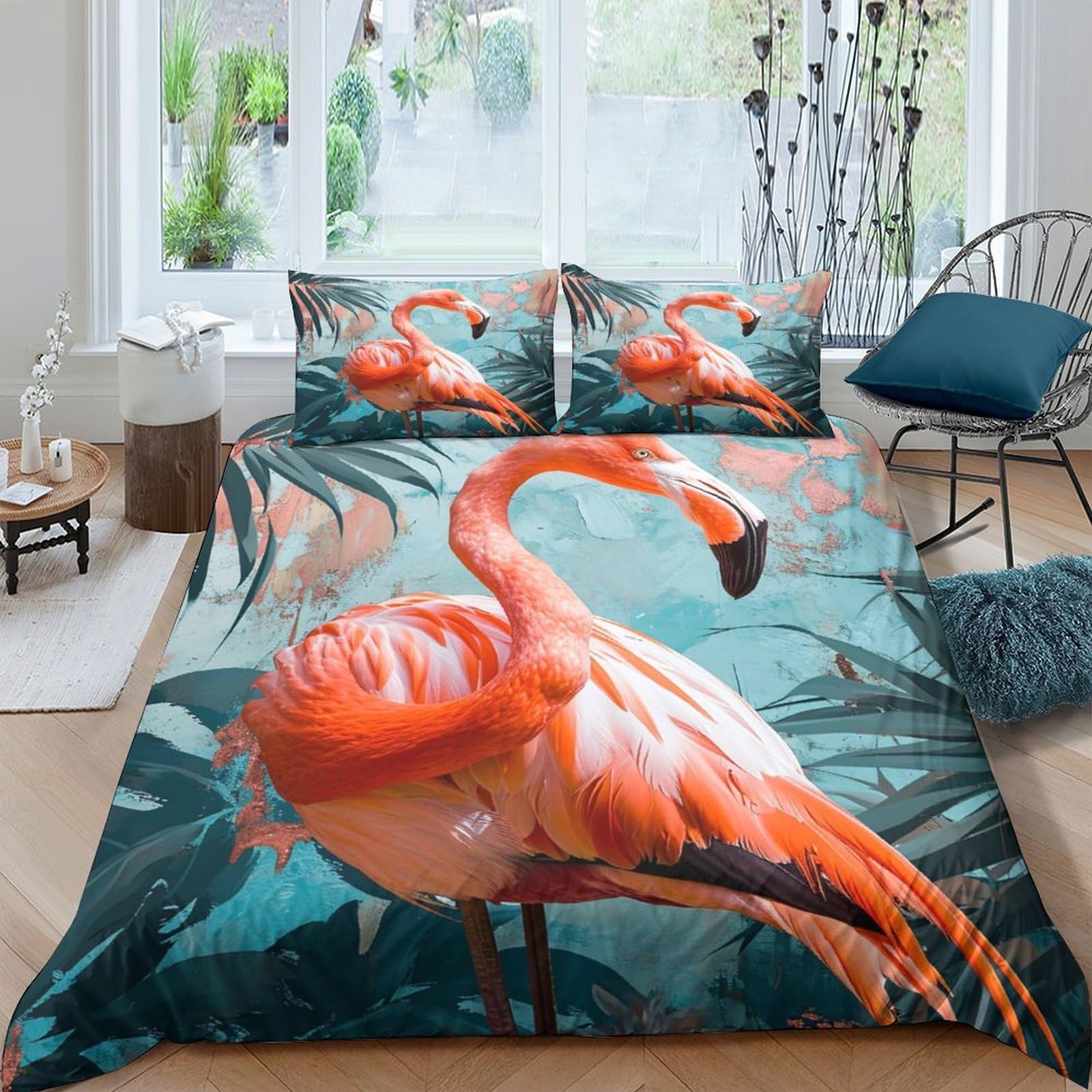 Ctjqhvkz Style-1 3D Printed Flamingo Jungle Fitted Sheet Microfiber Soft Breathable Tropical Bird Mattress Cover For Bedroom Guest Room Home Decor Single（135X200cm）