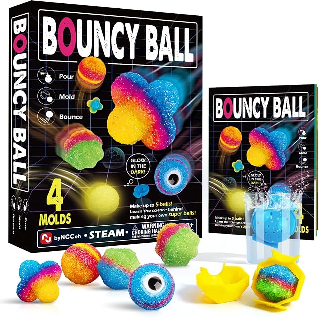 Gamerside DIY Glow Bouncy Ball Making Kit, 5 Colors & 4 Molds | Make Your Own Bouncy Ball Kit, Fun Science Experiment, Great Summer Activity for Kids Ages 8-12