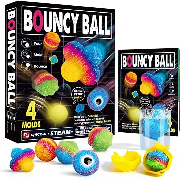 Gamerside DIY Glow Bouncy Ball Making Kit, 5 Colors & 4 Molds | Make Your Own Bouncy Ball Kit, Fun Science Experiment, Great Summer Activity for Kids Ages 8-12